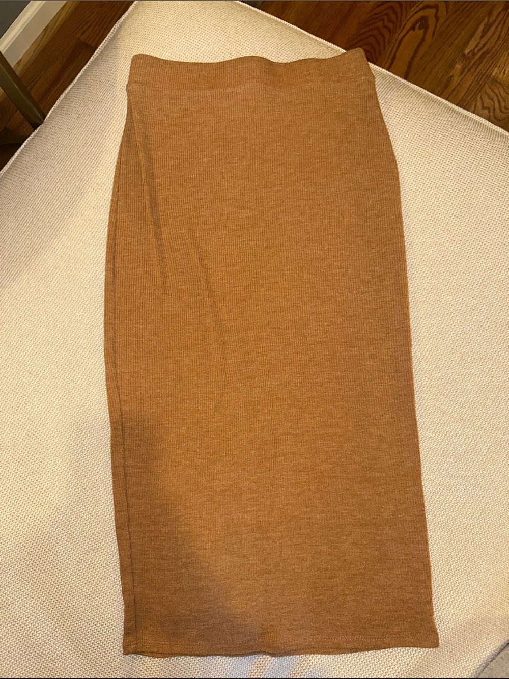 Lovers + Friends Camel Ribbed Pencil Midi Skirt